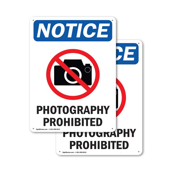 Signmission Photography Prohibited, 7 in W x Rectangle, Plastic OS-2PACK-NS-P-710-V-17273 - main